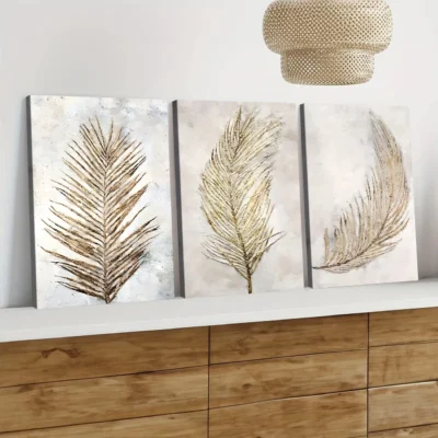3pcs Classic Modern Vintage Leaf Brown Leaves Wall Art Set Canvas Framed 40x60cm - High Quality Print 100% Australian Made Wall Canvas Ready to Hang