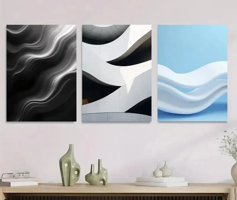3pcs Modern Abstract Black & White Geometricn Wall Art Set Canvas Framed 40x60cm – High Quality Print 100% Australian Made Wall Canvas Ready to Hang