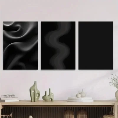 3pcs Modern Black Abstract paintings Wall Art Set Canvas Framed 40x60cm - High Quality Print 100% Australian Made Wall Canvas Ready to Hang