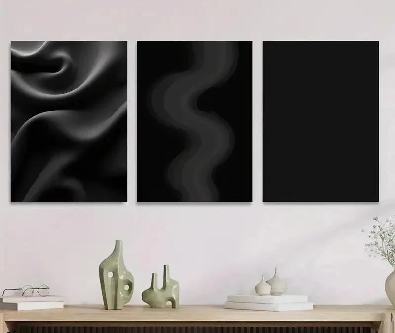 3pcs Modern Black Abstract paintings Wall Art Set Canvas Framed 40x60cm – High Quality Print 100% Australian Made Wall Canvas Ready to Hang