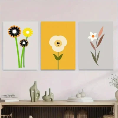 3pcs Modern Floral Abstract Flower Black Wall Art Set Canvas Framed 40x60cm - High Quality Print 100% Australian Made Wall Canvas Ready to Hang