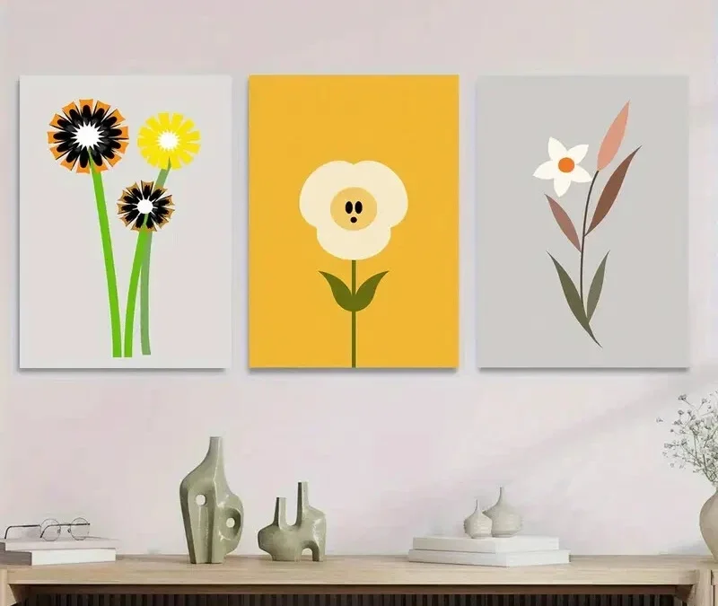 3pcs Modern Floral Abstract Flower Black Wall Art Set Canvas Framed 40x60cm – High Quality Print 100% Australian Made Wall Canvas Ready to Hang