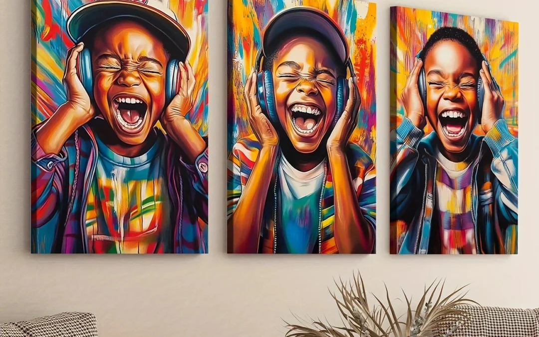 3pcs Elegant African American Boy Colorful Wall Art Set Canvas Framed 40x60cm – High Quality Print 100% Australian Made Wall Canvas Ready to Hang