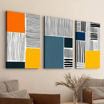3pcs Abstract Modern Style Elegant Black Blocks Wall Art Set Canvas Framed 40x60cm - High Quality Print 100% Australian Made Wall Canvas Ready to Hang