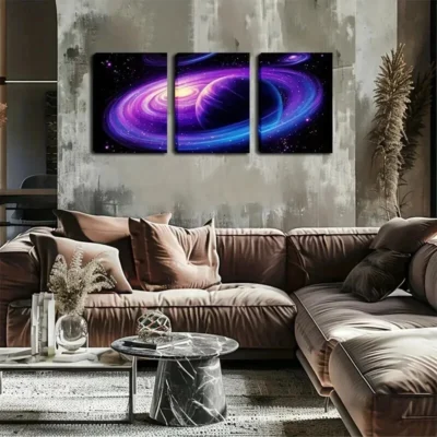 3pcs Mysterious And Profound Purple-Blue Aura  Wall Art Set Canvas Framed 50x70cm - High Quality Print 100% Australian Made Wall Canvas Ready to Hang