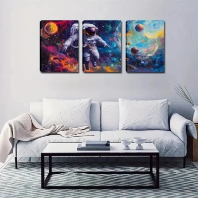 3pcs astronaut and planet minimalist style Wall Art Set Canvas Framed 50x70cm - High Quality Print 100% Australian Made Wall Canvas Ready to Hang