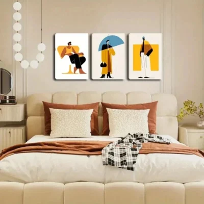 3pcs People With An Umbrella Standing Sitting Wall Art Set Canvas Framed 40x60cm - High Quality Print 100% Australian Made Wall Canvas Ready to Hang
