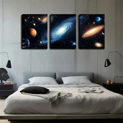 3pcs cosmic vastness with mysterious sci-fi style Wall Art Set Canvas Framed 50x70cm - High Quality Print 100% Australian Made Wall Canvas Ready to Hang