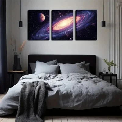 3pcs Romantic Purple charm Nebula Modern Wall Art Set Canvas Framed 50x70cm - High Quality Print 100% Australian Made Wall Canvas Ready to Hang
