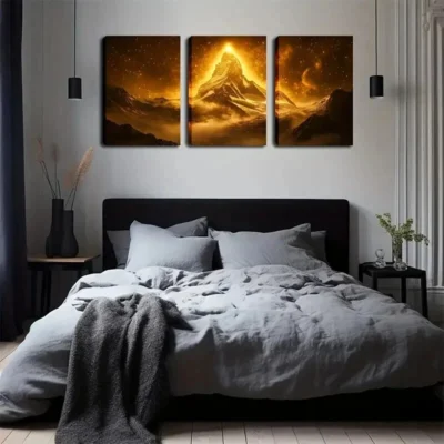 3pcs Golden light shining Magic hilltop abstract Wall Art Set Canvas Framed 50x70cm - High Quality Print 100% Australian Made Wall Canvas Ready to Hang