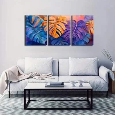 3pcs Gorgeous Turtle Back Bamboo Leaf   Wall Art Set Canvas Framed 50x70cm - High Quality Print 100% Australian Made Wall Canvas Ready to Hang