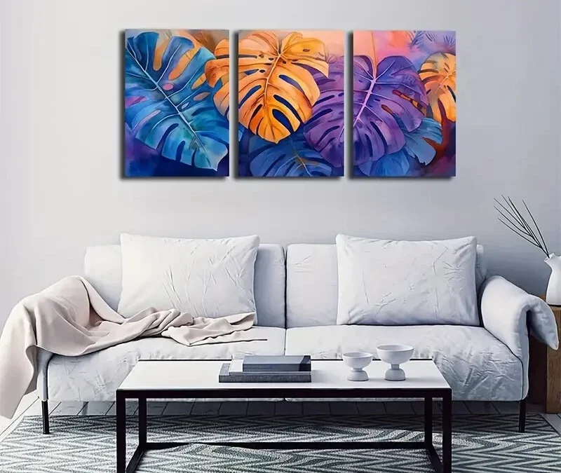 3pcs Gorgeous Turtle Back Bamboo Leaf Wall Art Set Canvas Framed 50x70cm – High Quality Print 100% Australian Made Wall Canvas Ready to Hang