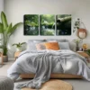 3pcs Green moss Black pebble wading Realistic  Wall Art Set Canvas Framed 50x70cm - High Quality Print 100% Australian Made Wall Canvas Ready to Hang - Image 3