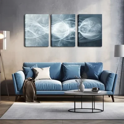 3pcs Abstract Gray, Blue, and White Swirl Design Wall Art Set Canvas Framed 50x70cm - High Quality Print 100% Australian Made Wall Canvas Ready to Hang