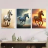 3pcs Horses Modern Pictures Blue Running Wall Art Set Canvas Framed 40x60cm - High Quality Print 100% Australian Made Wall Canvas Ready to Hang