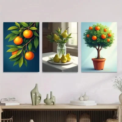 3pcs Vibrant Fruit Orange And Pear Wall Art Set Canvas Framed 40x60cm - High Quality Print 100% Australian Made Wall Canvas Ready to Hang