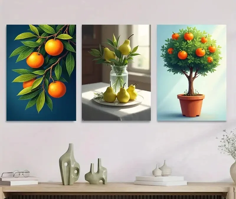 3pcs Vibrant Fruit Orange And Pear Wall Art Set Canvas Framed 40x60cm – High Quality Print 100% Australian Made Wall Canvas Ready to Hang
