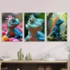 3pcs Vibrant Lizard Triptych Colorful Reptile Wall Art Set Canvas Framed 40x60cm - High Quality Print 100% Australian Made Wall Canvas Ready to Hang
