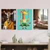 3pcs Colorful Giraffe Whimsical Modern Painting Wall Art Set Canvas Framed 40x60cm - High Quality Print 100% Australian Made Wall Canvas Ready to Hang