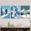 3pcs Snowy Mountain Ski Adventure Picture Wall Art Set Canvas Framed 40x60cm - High Quality Print 100% Australian Made Wall Canvas Ready to Hang