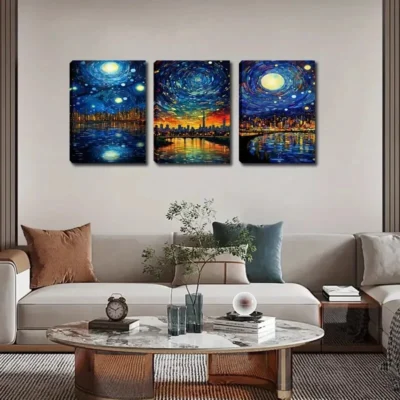 3pcs Colorful Galaxy And City Wall Art Set Canvas Framed 40x60cm - High Quality Print 100% Australian Made Wall Canvas Ready to Hang