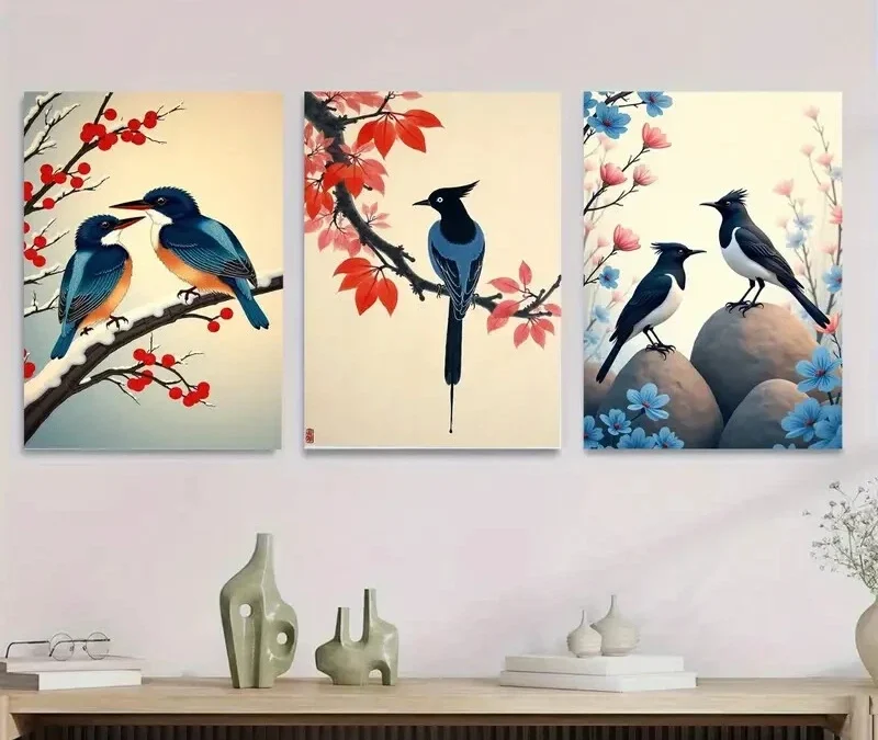 3pcs Beautiful Bird Nature Scenes Birds Modern Wall Art Set Canvas Framed 40x60cm – High Quality Print 100% Australian Made Wall Canvas Ready to Hang