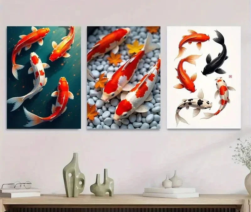 3pcs Colorful Koi Fish Modern Picture Wall Art Set Canvas Framed 40x60cm – High Quality Print 100% Australian Made Wall Canvas Ready to Hang