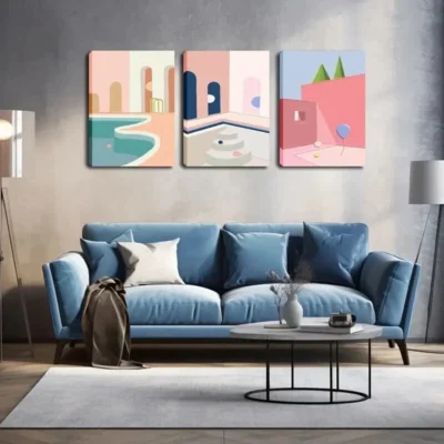 3pcs Abstract Swimming Pool Wall Art Set Canvas Framed 40x60cm - High Quality Print 100% Australian Made Wall Canvas Ready to Hang