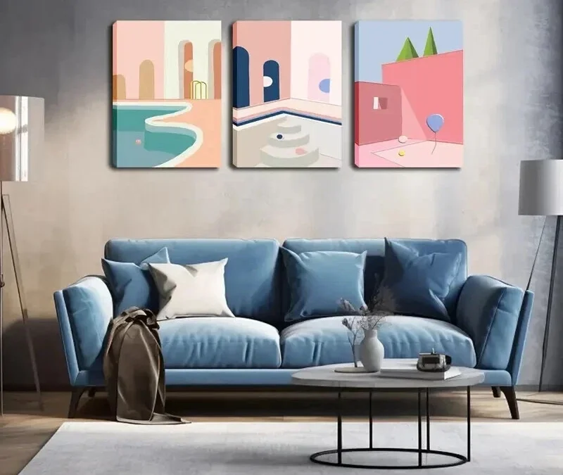 3pcs Abstract Swimming Pool Wall Art Set Canvas Framed 40x60cm – High Quality Print 100% Australian Made Wall Canvas Ready to Hang