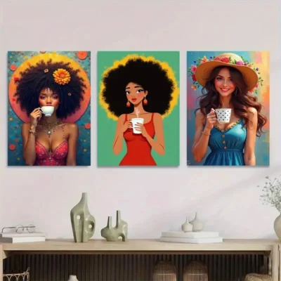 3pcs Women Floral & Geometric Patterns Modern Wall Art Set Canvas Framed 40x60cm - High Quality Print 100% Australian Made Wall Canvas Ready to Hang
