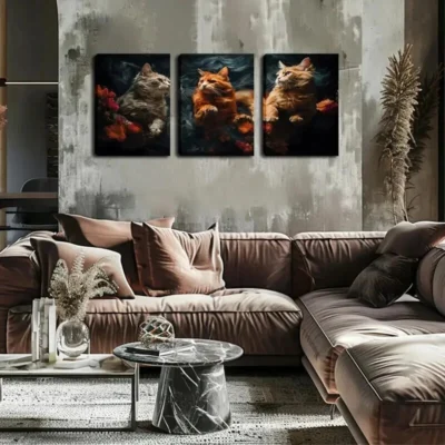 3pcs Kittens in Flowers Wall Art Set Canvas Framed 40x60cm - High Quality Print 100% Australian Made Wall Canvas Ready to Hang