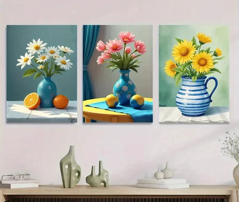 3pcs Beautiful Floral Vibrant Flowers & Fruits Wall Art Set Canvas Framed 40x60cm – High Quality Print 100% Australian Made Wall Canvas Ready to Hang
