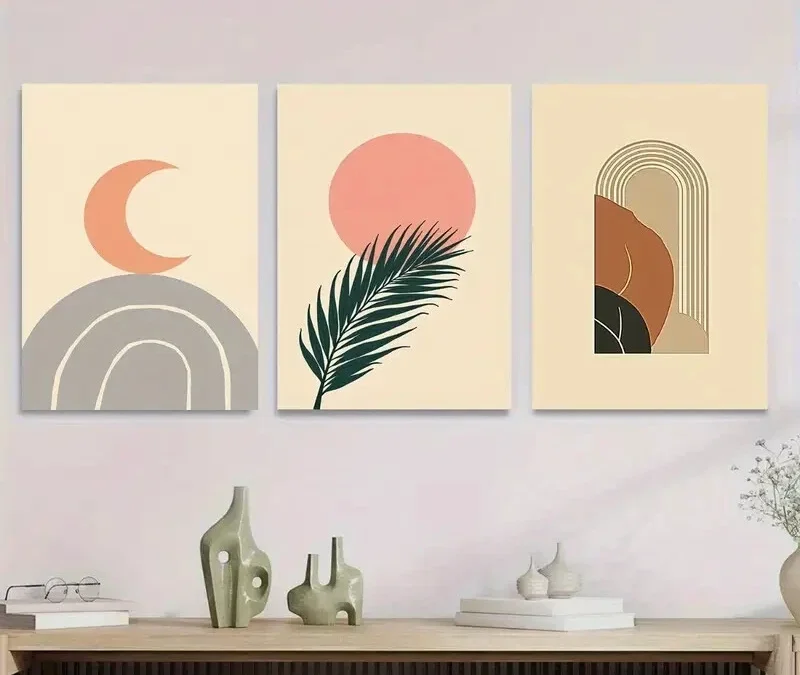 3pcs Framed Abstract Modern Boho Green Wall Art Set Canvas Framed 40x60cm – High Quality Print 100% Australian Made Wall Canvas Ready to Hang