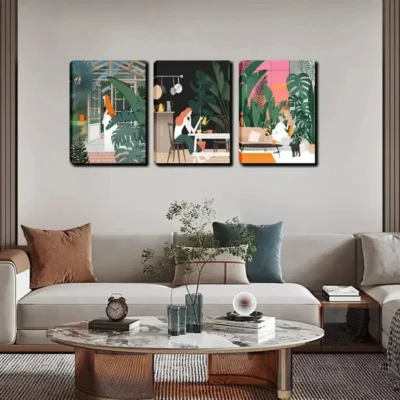 3pcs The Woman Living Happily Wall Art Set Canvas Framed 40x60cm - High Quality Print 100% Australian Made Wall Canvas Ready to Hang