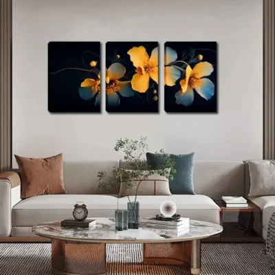 3pcs Flowers Blooming in the Dark Wall Art Set Canvas Framed 40x60cm - High Quality Print 100% Australian Made Wall Canvas Ready to Hang