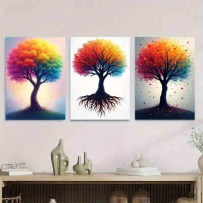 3pcs Colorful Tree Abstract Paintings Picture Wall Art Set Canvas Framed 40x60cm - High Quality Print 100% Australian Made Wall Canvas Ready to Hang