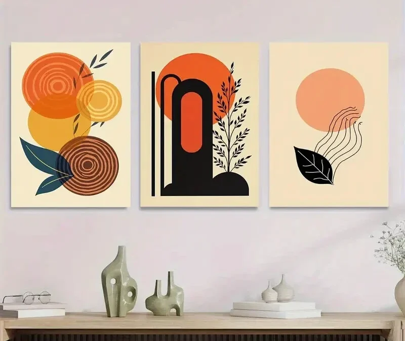 3pcs Vibrant Orange & Black Geometric Abstract Wall Art Set Canvas Framed 40x60cm – High Quality Print 100% Australian Made Wall Canvas Ready to Hang