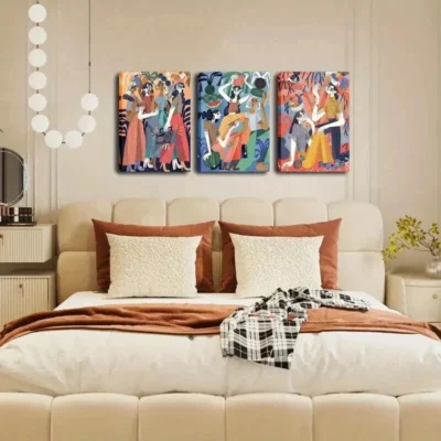 3pcs Women's Outing Scenes Line Art Animal Series Wall Art Set Canvas Framed 40x60cm - High Quality Print 100% Australian Made Wall Canvas Ready to Hang
