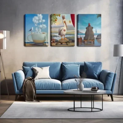 3pcs Abstract Magical Birds & Elephant Wall Art Set Canvas Framed 40x60cm - High Quality Print 100% Australian Made Wall Canvas Ready to Hang