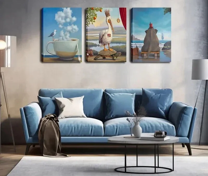 3pcs Abstract Magical Birds & Elephant Wall Art Set Canvas Framed 40x60cm – High Quality Print 100% Australian Made Wall Canvas Ready to Hang