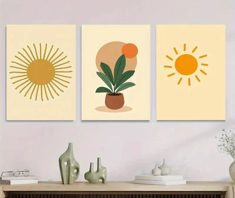3pcs Vibrant Sun & Plant Framed Sunny Botanical Wall Art Set Canvas Framed 40x60cm – High Quality Print 100% Australian Made Wall Canvas Ready to Hang