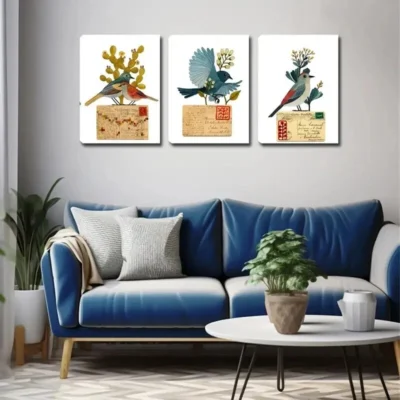 3pcs Post Bird  Wall Art Set Canvas Framed 40x60cm - High Quality Print 100% Australian Made Wall Canvas Ready to Hang