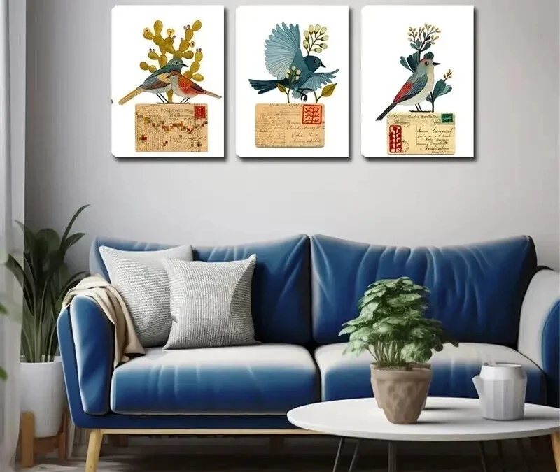 3pcs Post Bird  Wall Art Set Canvas Framed 40x60cm – High Quality Print 100% Australian Made Wall Canvas Ready to Hang