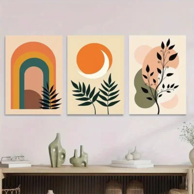 3pcs Boho Rainbow, Sun, And Leaf Modern Abstrac Wall Art Set Canvas Framed 40x60cm - High Quality Print 100% Australian Made Wall Canvas Ready to Hang
