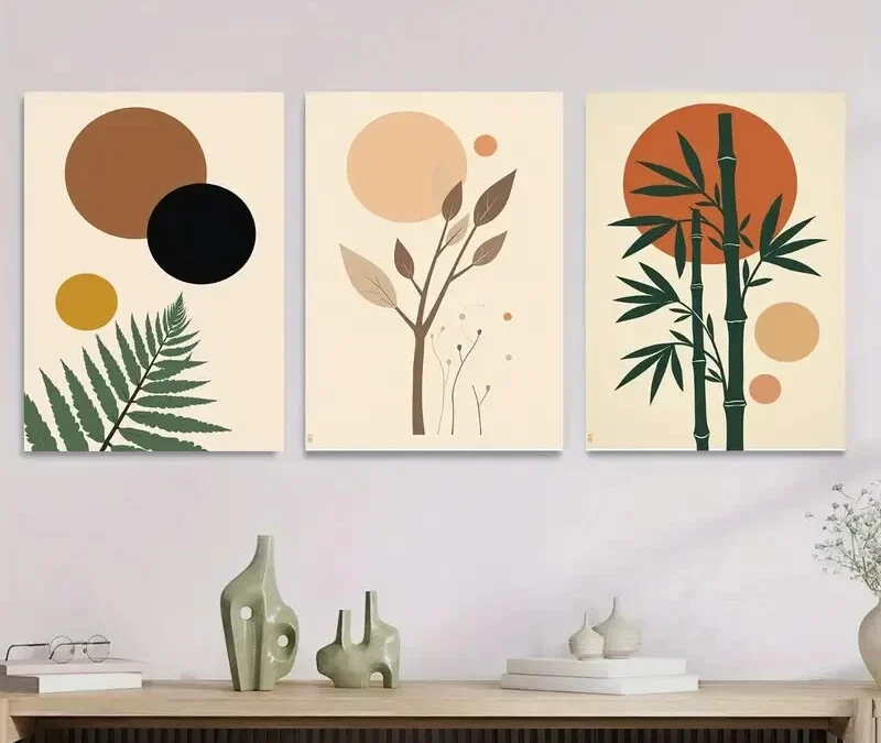 3pcs Modern Abstract Botanical Nature Geometric Wall Art Set Canvas Framed 40x60cm – High Quality Print 100% Australian Made Wall Canvas Ready to Hang