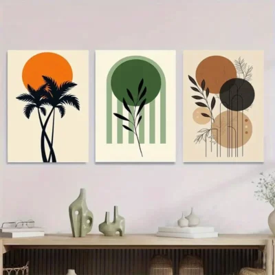 3pcs Tropical Palm Tree, Green Leaves Orange Wall Art Set Canvas Framed 40x60cm - High Quality Print 100% Australian Made Wall Canvas Ready to Hang