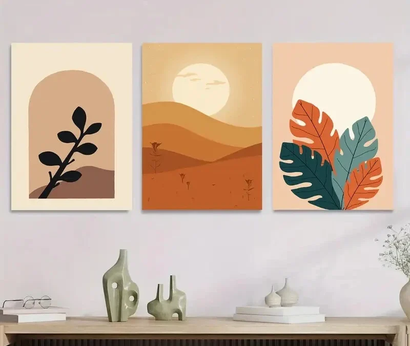 3pcs Modern Nature & Sunset Boho Style Wall Art Set Canvas Framed 40x60cm – High Quality Print 100% Australian Made Wall Canvas Ready to Hang