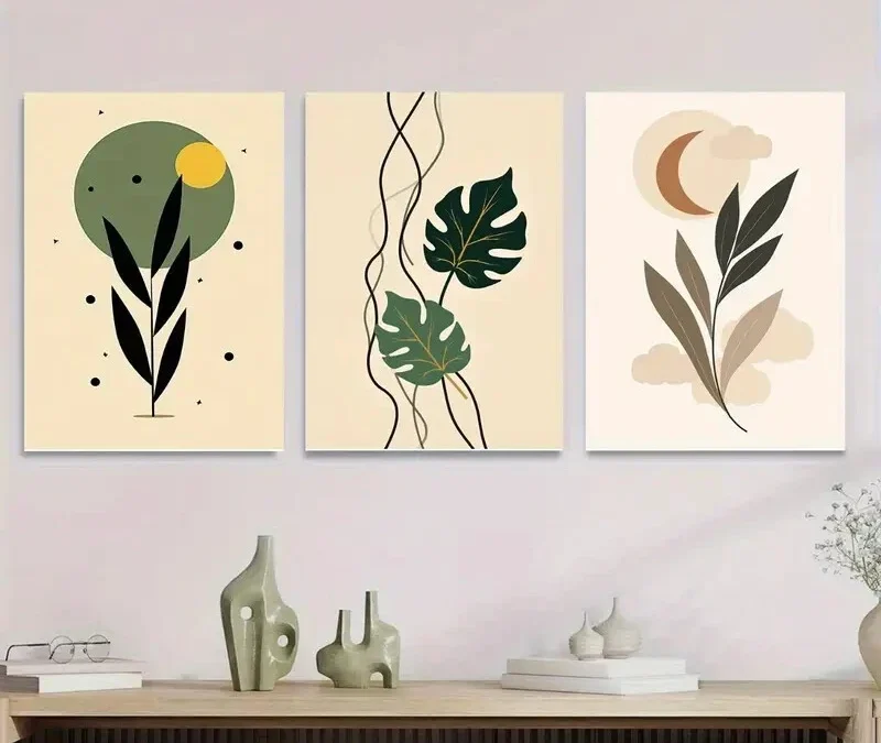 3pcs Modern Abstract Leaf Nature Botanical Wall Art Set Canvas Framed 40x60cm – High Quality Print 100% Australian Made Wall Canvas Ready to Hang