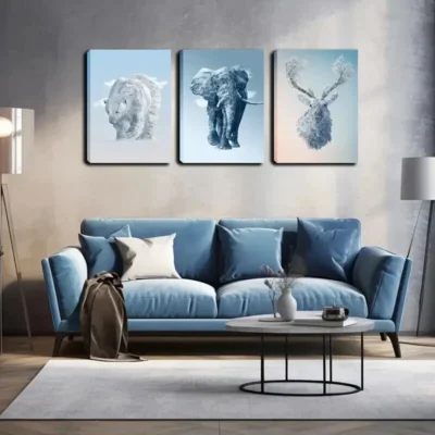 3pcs  Ice and Snow Style Animal Wall Art Set Canvas Framed 40x60cm - High Quality Print 100% Australian Made Wall Canvas Ready to Hang
