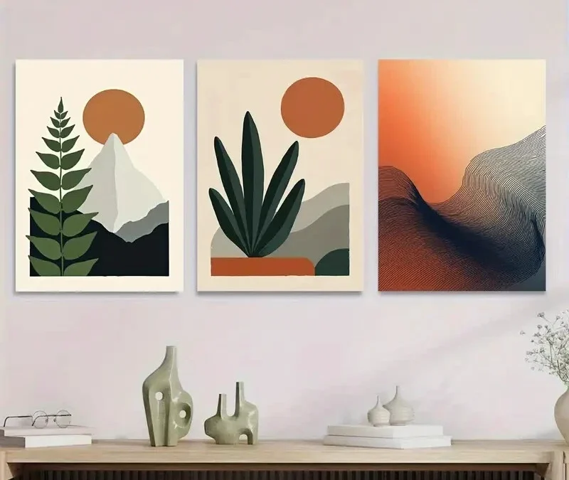 3pcs Modern Minimalist Abstract Plant Wall Art Set Canvas Framed 40x60cm – High Quality Print 100% Australian Made Wall Canvas Ready to Hang